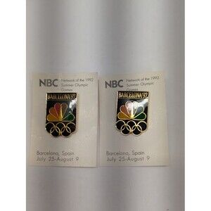 Vintage New NBC Barcelona Spain 1992 Olympic Commemorative Enameled Pin Set of 2